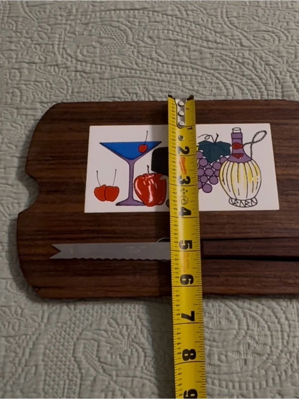 MCM wine/cheese tray solid wood base, magnetic knife,used/good!